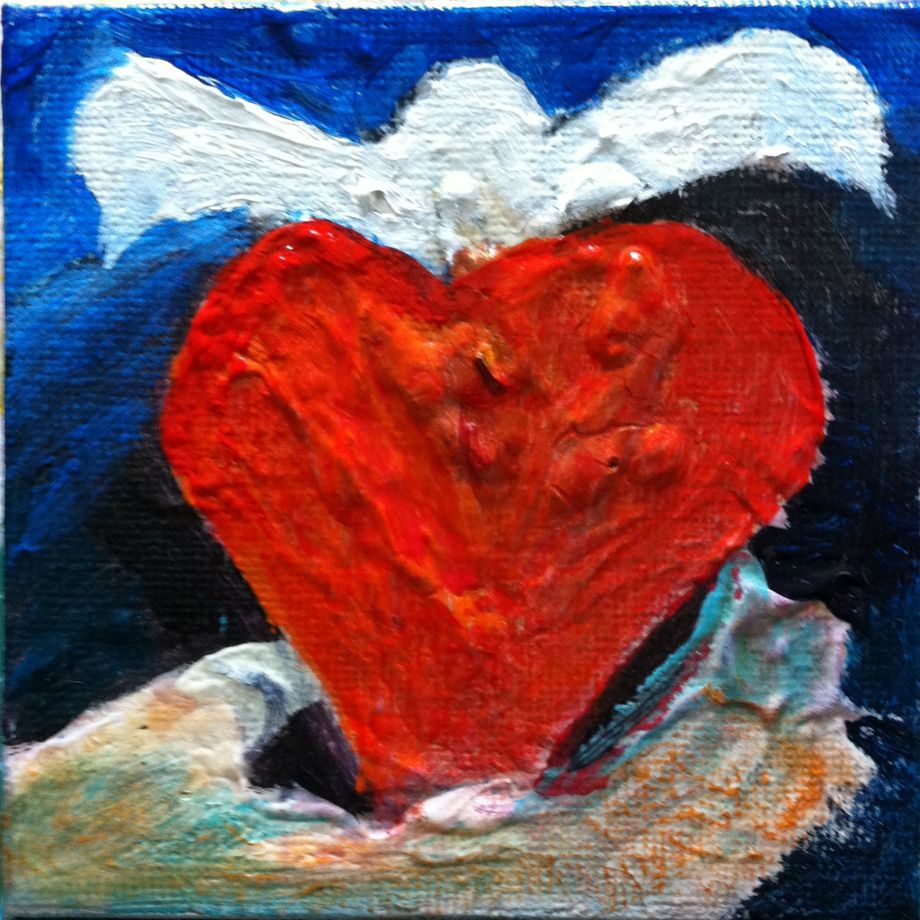 Hjertet rødt Symbol, i billede vist, med duen øverst som livs ånden der giver liv, og nederst i symbol den hånd der griber os når/hvis alt går galt, og sender det der giver omsorg trøst og kærlighed.